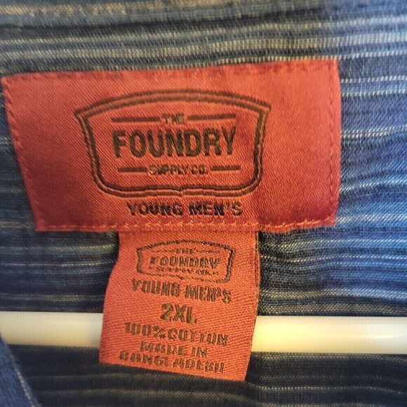 Foundry Men's Sz 2XL Blue Striped Short Sleeve Button Up Shirt 100% Cotton, NEW! - Picture 9 of 9
